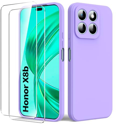 Byvuwiay Cover per Honor X8b con 2 Vetro Temperato Pellicola Protettiva, Custodia in TPU Ultra Sottile Antiurto Anti-Scratch Case, Viola