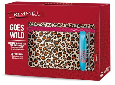 Rimmel London, Geschenkbox für Damen, Rimmel Goes Wild, Leopardenmuster mit Mascara Scandal'Eyes Volume on Demand Waterproof + Augenstift Soft Kohl Kajal Jet Black