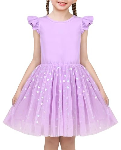Sunny Fashion Mädchen Kleid Lila Pailletten Herz Prinzessin Geburtstag Hochzeit Rüsche Tüll Gr. 116,Lila Paillette,116