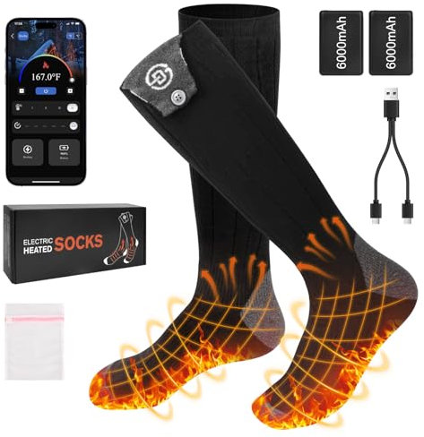 Netraty Beheizbare Socken 5v 6000mAh Wiederaufladbare Fußwärmer Warme Socken Damen Herren APP-Steuerung Beheizte Socken 4 Temperatur Heizsocken Skisocken für Outdoor Skifahren Wandern Winter Camping