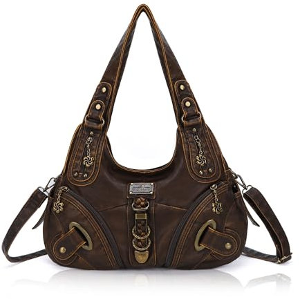 angel kiss Bolso mujer bolso de mano bolsos de hombro piel PU grande bolsos mujer bandolera bolsos de mano moda cremallera bolso Hobo Tote Vintage para trabajar, ir de compras, viajar, Marrón 801