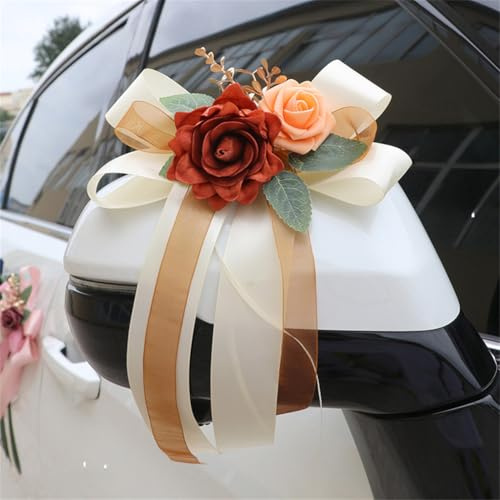 Yurosiay Autoschleifen Antennenschleifen Hochzeit Deko Rückspiegel Türgriff Dekoration Hochzeitsauto Handgemacht Schleifen Schleifen Hochzeit Deko Vintage Hochzeits-Stuhl-Rücken-Blumen #1 8 Stück