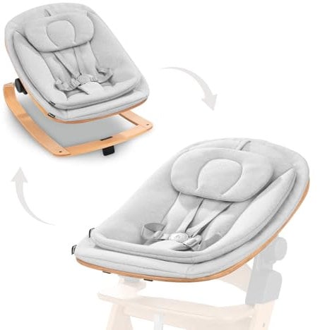hauck Alpha+ 2 in 1 Bouncer Eco Light, Grey - FSC Sustainable Certified Beechwood, from Birth, Doubles as Floor Standing Rocker, Newborn Set, Compatible with Alpha Highchair, Click On