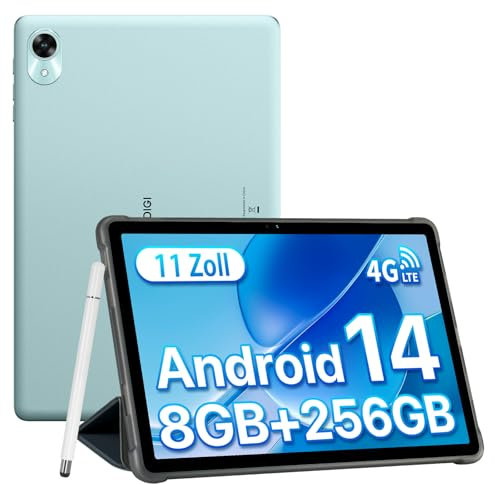 UMIDIGI Tablet Android 14 11 Pollici, 8(4+4) GB RAM+256GB ROM/TF 1TB, 4G Dual SIM, 7200mAh, Octa Core, GPS, 13MP, BT5.0, OTG, Face ID, G9 Tab Con Penna - Verde