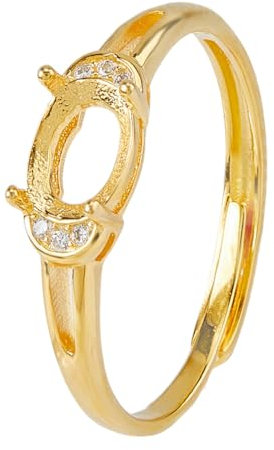 Hobbspring 1 Stück Sterling Silber Lünettenring Rohling 18mm Zinkenring Vergoldete Basisrohlinge Ring Verstellbar 4 Krappenfassungen Fassungen Für Frauen DIY Ring Beschläge