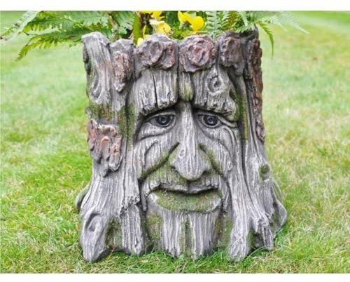 Fyne-Finds Tree Stump Planter Resin Green Man Plant Pot 28cm, 11inch Pot Cover Novelty Flower Holder
