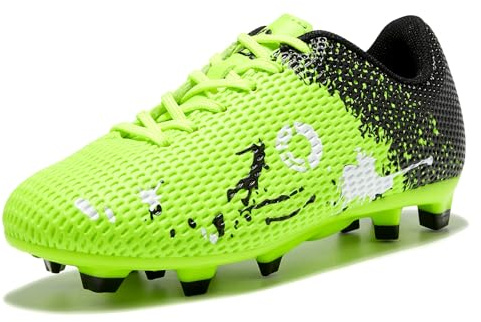 LEOCI Chaussures de football pour enfants garçons et filles - Chaussures de football Astro - Chaussures de rugby à crampons, Vert, noir, blanc., 35 EU