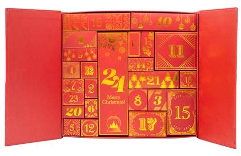 Christmas Advent Calendar Fill your Own 1-24 Day Boxes Luxury Countdown Ribbon (Red)