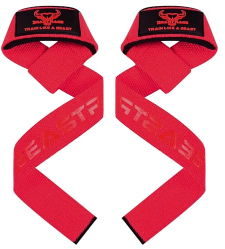BEAST RAGE Cinghie per sollevamento pesi per uomini e donne, per esercizi muscolari, performance, fitness, allenamento, palestra, powerlifting, bodybuilding, palestra (rosso)