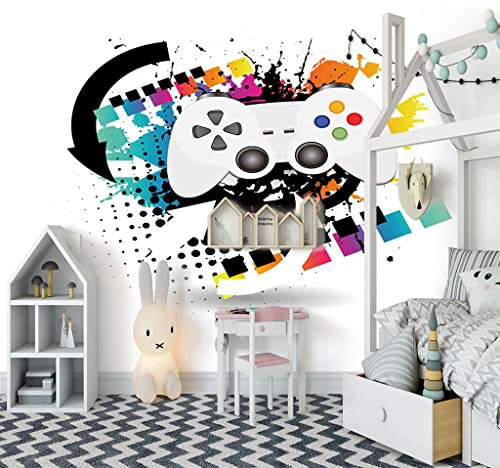 Abstrakte Kunst-Wandbilder, Fototapete für Playstation-Fans, große Größe: B 350 cm x H 256 cm, ideal für Schlafzimmer, Küche, Wohnzimmer, Korridore, Büros