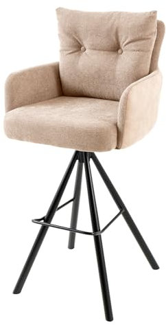 Drehbarer Design Barhocker Big George - Champagner beige Samt - Federkern mit Armlehnen