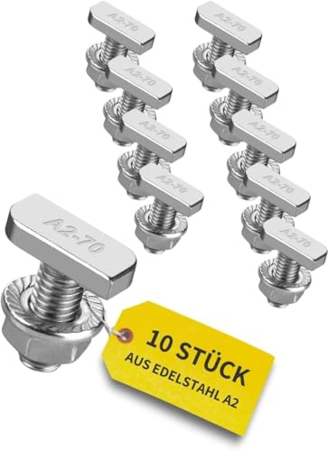 Avoltik 10x Hammerkopfschrauben M8 I 20 mm Edelstahlschrauben mit montageschienenschmuttern I Schrauben aus A2 Edelstahl für Solarmodul-Befestigung I M8 Schrauben inkl. Muttern zur PV-Modul Montage