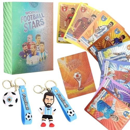 Fußball Star Karte, 55pcs Goldfolien Karten Fußballkarten 2 Stücke Fußball Schlüsselanhänger (Farbe & Gold)