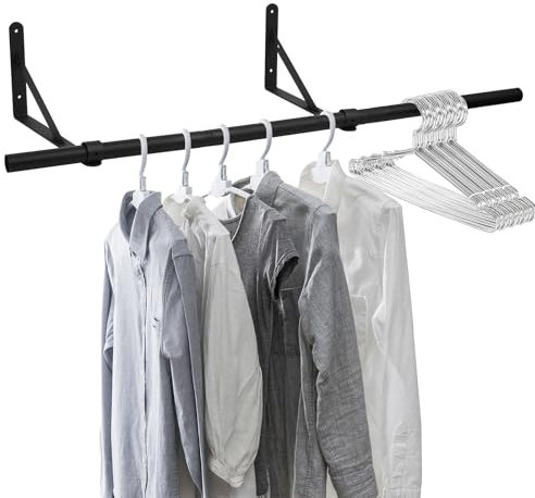 Tringle à Vêtements, 90cm Portant à Vêtements Industriel, Barre Penderie Murale, Porte Vetement Murale, Tringle Penderie Barre de Penderie, Barre à Vêtements Muraux pour Salon, Chambre, Noir