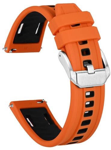 Ayadoo Bracelets de montre en silicone orange et noir de 22 mm, bandes de montre durables à libération rapide avec boucle en argent