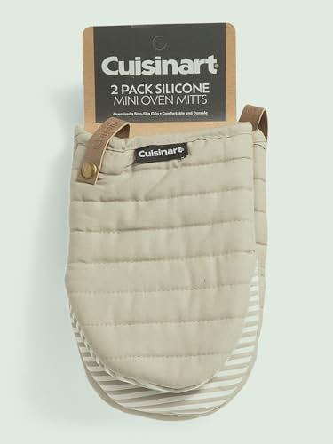 Cuisinart Silicone Mini Oven Mitts, 5.5 x 8.5 inches, Heat Resistant, Cotton with Hanging Loop, 2 Pack, Beige