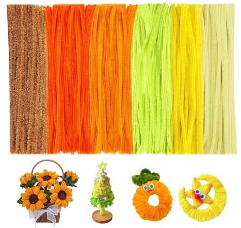 300 Stk Pfeifenputzer Bunt zum Basteln 6 Verschiedene Gelb Pfeifenreiniger Biegeplüsch Basteldraht 30cm Chenilledraht Pfeiffendraht Pipe Cleaner für Kreative DIY Projekte und Basteldeko