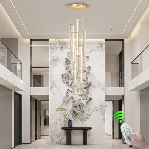 VTAMng LED Kronleuchter großes Treppenlicht modernes Aluminium große Pendelleuchte mit Fernbedienung dekorative Deckenleuchte für Restaurants geeignet für hohe Decken Wohnzimmer Hotel Villa Hängelampe