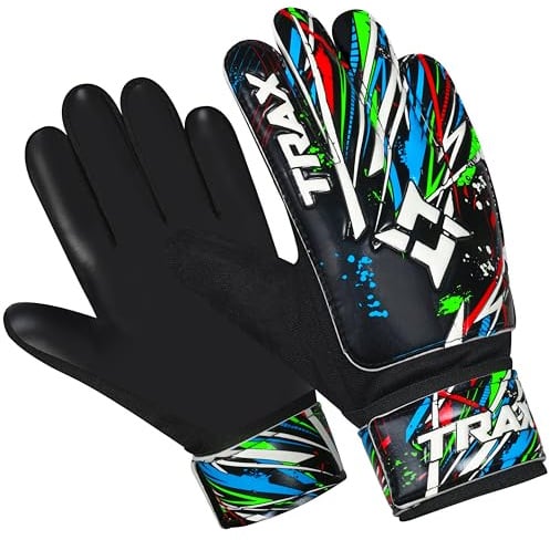 TRAX SPORTS Fußball Torwarthandschuhe für Kinder, Fußballtorwarthandschuhe Kinder mit 4mm Latex doppeltes Handgelenkstütze,starker Halt gepolsterter Handfläche