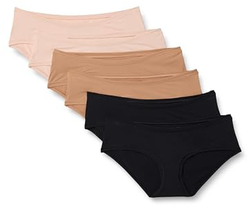 Amazon Essentials Women's Maternity Knickers, Under Bump & Over Bump Styles, Cotton & Microfibre, Pack of 6, Black / Washed Bronze / Soft Petal, Large