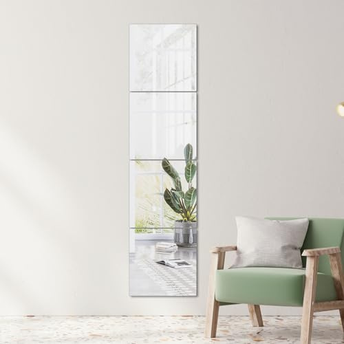 yuzeyurun Spiegelfliesen Selbstklebend 4er Set (30x30 cm) – HD Echtglas Wandspiegel (Verzerrungsfrei) – Rahmenlose Spiegelkacheln für Schrank, Tür, Bad & Deko