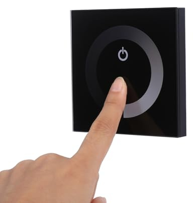 Majatou DC 12V-24V Wall Mounted Touch Panel Controller Brightness Adjustable Dimmer, Touch Panel LED Dimmer Switch Brightness Controller for Single Color LED Light Strip (Black)