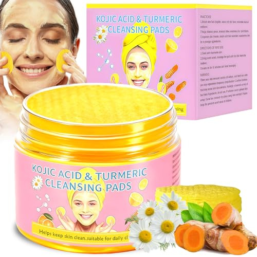 EHIOG Turmeric Kojic Acid Pads 50 Stück, Kojinsäure-Reinigungspads mit Vitamin C Kurkuma, Peeling FüR Alle Hauttypen Geeignet,Tiefenreinigung für eine bessere Haut