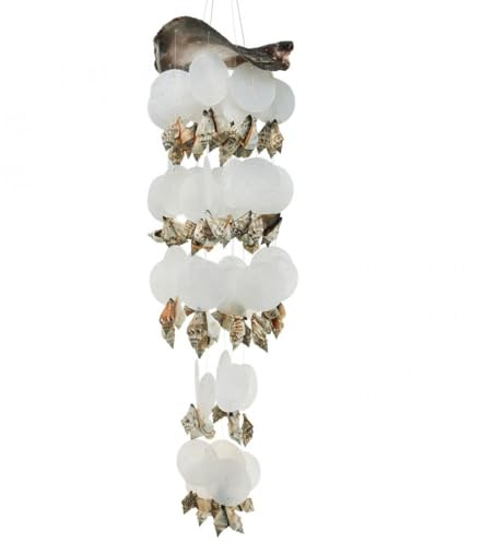 Capiz Windspiel Hängedeko Muscheln Perlmutt Ø17cm, Maritimes Mobile, Deko für Balkon & Garten