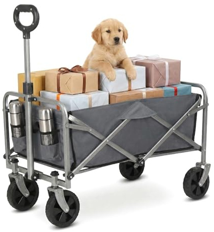 HOBBYZOO Bollerwagen Faltbar, 600D Oxford-Stoff, Handwagen 100 kg Tragkraft - für Camping, Einkäufe, Outdoor & Freizeit, 74,5 x 45 x 85 cm (Grau)