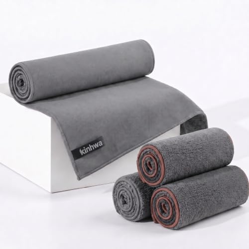 KinHwa 2-in-1 Mikrofasertücher 4er Set 30x30 cm –Premium fenstertücher | Nass & trocken nutzbar, staubaufnehmend & streifenfrei. Saugstark, fusselfrei für Glas, Kaffeemaschine, Küche（Grau2+Braun2）