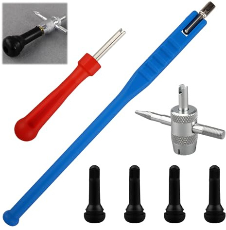 Funver Reifenventil Werkzeug Set, 7 Stück Ventilwerkzeug Set Ventileinsatzentferner Ventileinzieher 4-in-1 Tire Valve Tool Ventileinsatz Auto Und TR414 Ventile, Für Auto Motorrad Fahrrad