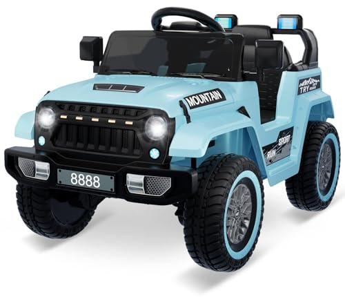 Quad électrique Enfant 1 Places 12v avec Télécommande Parentale,Quad Voiture électrique avec Bluetooth et Phares LED,3 Vitesses Réglables,Véhicule Tout-Terrain pour Enfants 3-8 Ans(Bleu)