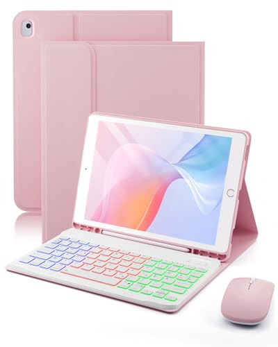 für iPad 9/8/7 Generation 10.2 Zoll (9th/2021 8th/2020 7th/2019)/iPad Air 3/IPad Pro 10.5 Zoll Hülle mit Kabelloses Bluetooth Deutsch(QWERTZ)Beleuchtete Farbige Tastatur und Maus,Backlit Keyboard Case