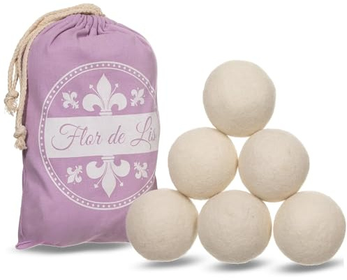 Bolas para secadora de lana natural Flor De Lis – Suavizante natural para la colada, reduce el pelo y la electricidad estática, se pueden utilizar con aceites perfumados