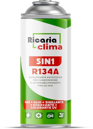 Ricaria Clima 5 en 1 – Refrigerante sustituto R134a XL para Aire Acondicionado de Coche con Aceite, sellador de Fugas, trazador UV y deshidratante – Protege el compresor – 235 g Cada Lata