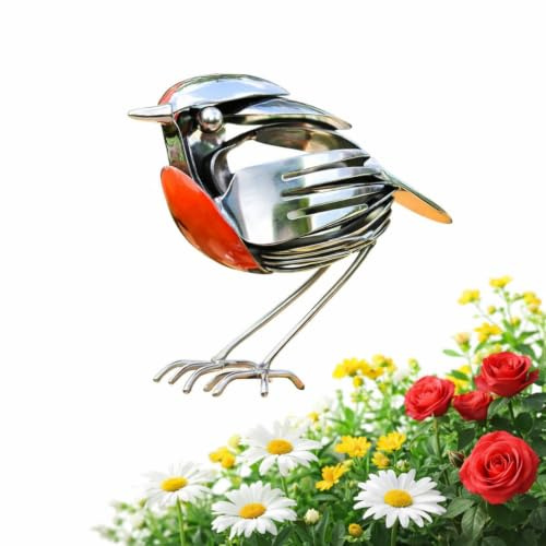 Loruken Silverware Robin Metal Garden Ornament,Robin Made From Spoons&Forks | Cutlery Robin Figurine,Waterproof Rustproof Metal Ro/bin Sculpture,Indoor Outdoor Robin Ornament for Garden,Gift for Memorial
