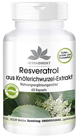 Resvératrol 500mg - extrait de la racine renouée du Japon - polygonum cuspidatum - Extrait - 60 capsules | Herba Direkt - Qualité des pharmacies allemandes