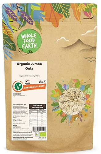 Wholefood Earth Organic Jumbo Oats – 3 kg | Vegan | GMO Free | High Fibre | Certified Organic