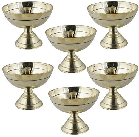 Satz von 6 indischen öllampe puja messing - diya kerze flüssige kerzenöl docht lampe lampe - 6,4 x 6,4 x 5,1 cm