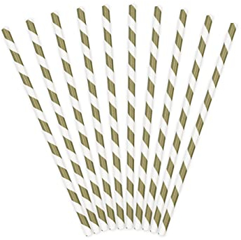 Papierstrohhalme 10er Set 19cm Trinkhalme Einweg Cocktail Strohhalme Getränke Deko Partyzubehör/PartyDeco SPP1-019 - Papierstrohhalme - gold/weiß gestreift - 19,5cm (1 VPE / 10 Stk.)