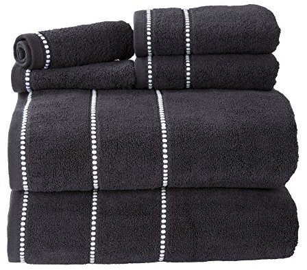 Lavish Home Handtuch-Set, 525 g/m², 100% Baumwolle, mit 2 Badetüchern, 2 Handtüchern und 2 Waschlappen, saugfähige Handtücher für Bad, Dusche, Fitnessstudio, Spa und Schlafsaal, Schwarz, 6-teilig