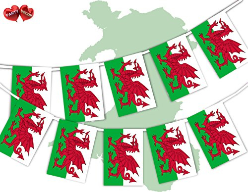 PARTY DECOR Wales - Welsh Full Flag Patriotic Themed Bunting Banner 12 Rectangular flags for guaranteed simply stylish party National Royal decoration