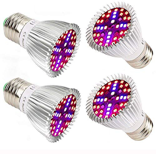 Piante Lampada a LED, 4 pezzi 40W E27 Grow Bulbs per Semina, Crescita, Fioritura e Fruttificazione