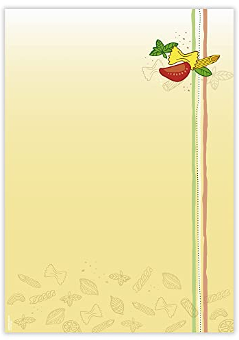 Designpapier Nudelzeit DP833 – 50 Blatt Briefpapier – Hochwertiges Motivpapier Speisekarte, Menükarte, Restaurant, Nudeln, Pasta – Laser- & Inkjetdrucker geeignet – Druckerpapier A4 90g/m²