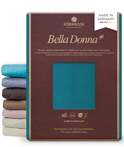 Formesse – Bella Donna Jersey. Edles Jersey-Spannbettlaken 200x220-200x240 cm - bis 30cm Höhe - 97% Baumwollzwirn, 3% Elastan, Aloe Vera und Arganöl/Spannbetttuch aus Deutschland - Petrol