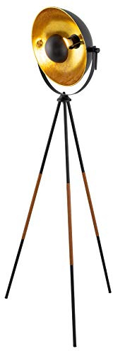 Kira Home Juno 58 Modern Industrial Tripod LED Floor Lamp + 9W Bulb (Energy Efficient/Eco-Friendly), Leather Wrapped Legs, Satellite Style Shade, Black Finish