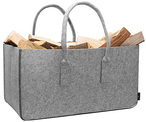 Rubberneck Allzweckfilztasche XXL mit Tragegriffen aus Filz für Holz, Zeitungen, Kaminholz, 61 x 32 x 32 cm (Hellgrau)