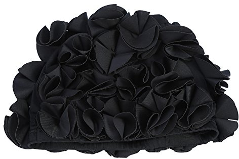 DeWin Bonnet de Bain, Bonnet de Bain Rétro Fleur Floral Mode Chapeau de Bain élastique Bonnet de Bain de Cheveux Longs pour Femmes Enfants(Noir)