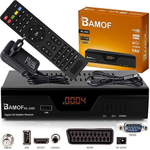 hd-line Bamof 2305 - Receptor de satélite Digital (HDTV, DVB-S/S2, HDMI, euroconector, 2 Puertos USB 2.0, Full HD 1080p) [preprogramado para Astra Hotbird Türksat] [Clase energética A+++]