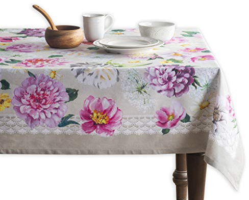 Maison d' Hermine Table Cloth Rectangle Table 100% Cotton 230 cm x 140 cm Tablecloth Reusable Decorative Everyday Use for Dining Room, Farmhouse, Home Party, Festive Spring Summer - Pivoine